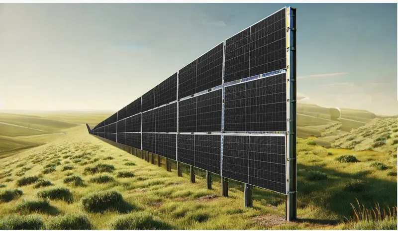 Senkrechte Solarzaunreihe auf einer Wiese